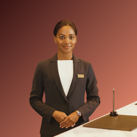 Beauty professional at reception desk